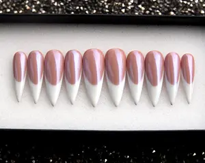 Chrome French Tip Press On Nails