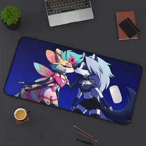 Loona Wolf Girl Desk Mat - Helluva Boss Inspired Gaming Mouse Pad - Aesthetic Dark Theme Desk Decor - Anti-Fray Stitched Edges Large Keyboard & Mouse Mat