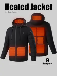 Men's Fall Winter Heated Hooded Jacket, Quilted Design, Windproof Durable Fabric, Integrated Flexible Heating Element, Outdoor & Daily Use, Winter Wear