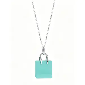 Blue Enamel Gift Bag Necklace|   Dainty Clavicle Chain