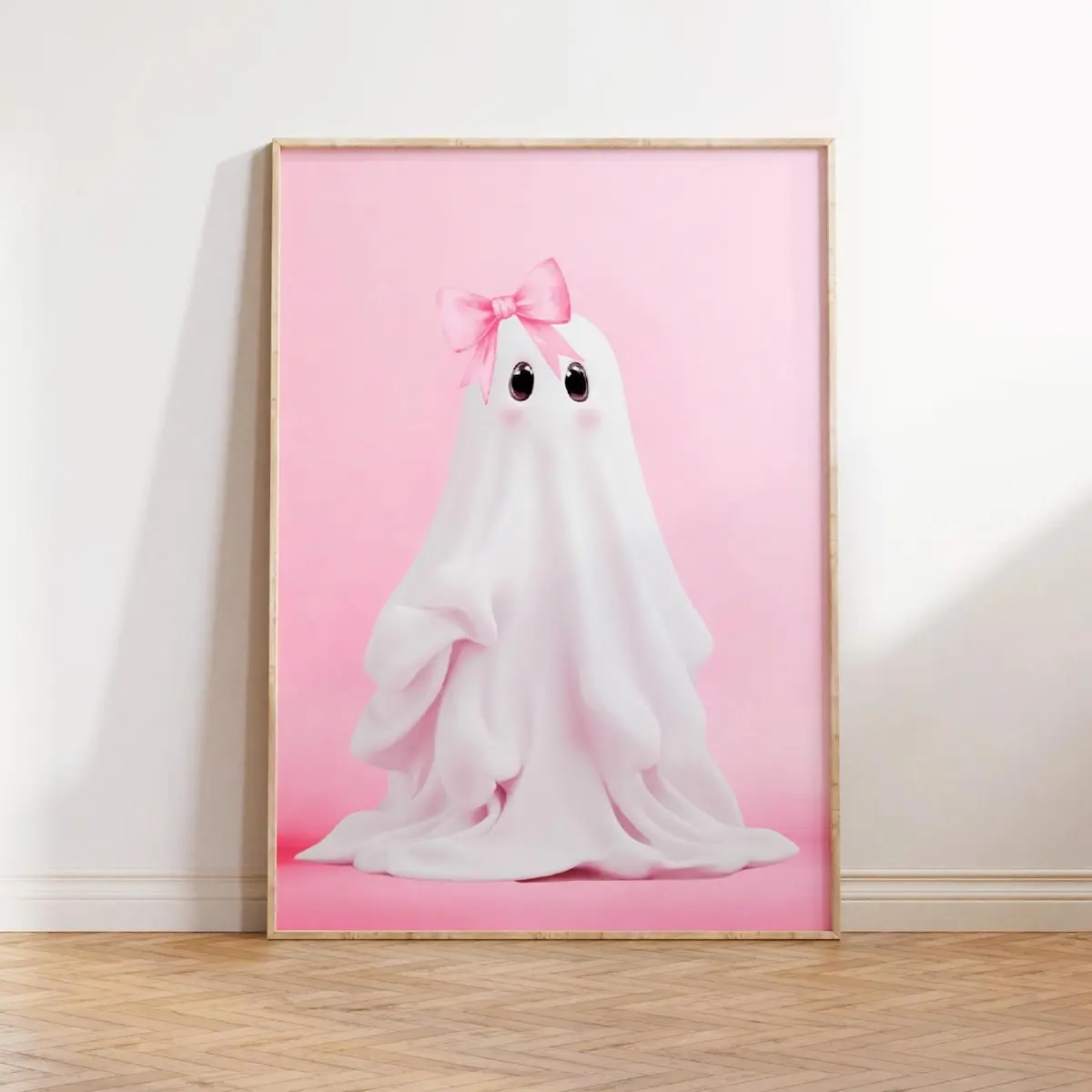 Cute Ghost Poster | Pink Ghost Wall Art Print| Trendy Halloween Decor| Girly Coquette Dorm Decor| Teen Girls Room Spooky Printable Art