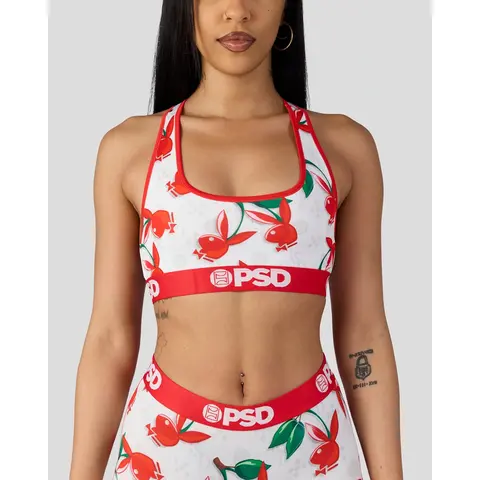 PSD Womens Playboy Cherry Lux Racerback Sports Bra - Comfortable, Breathable, Ultra-light Fabric