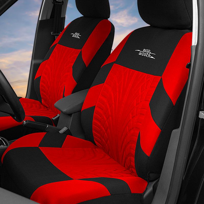 Car Seat Covers for 5 Seats Universal, Fabric Breathable Car Front & Rear Seat Protectors, with Tire Track Details, Airbag Compatible, Full Protection, Fits Most Cars Trucks Vans SUVs, Red Vehicle Seat Covers, Truck Accessories, Car Interior Accessories