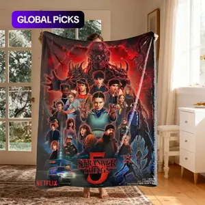 Stranger Things Season 5 Netflix Flannel Fabric Throw Blanket - Large, Soft, Lightweight, Warm All-Season - Home & Travel Use - Sci-Fi Style Decor Gift for Stranger Things Fans