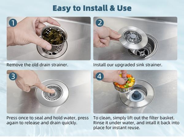 Hibbent Metal Kitchen Sink Drain Strainer and Stopper, Stainless Steel | Upgraded Universal 3 in 1 Pop Up Design, Detachable Larger Anti-Clog Basket, 3-Layer Seal Plug for Standard 3-1/2" Drain