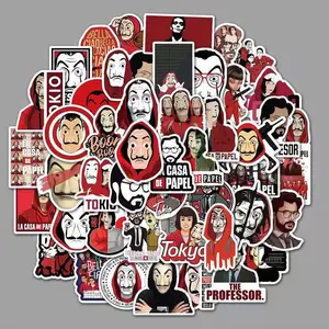 50 Pcs Vinyl Sticker Money Heist TV Series Theme Waterproof Stickers Bomb for Wall, Computer, Laptop, Skateboard, Water Bottle, Mug, Kids Scrapbook Gift for Birthday, Christmas, Thanksgiving