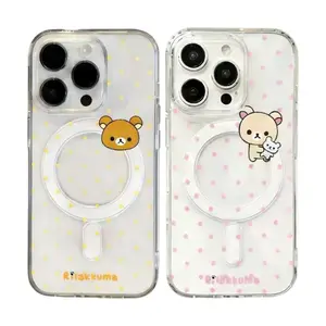 Cute Y2K Cartoon Rilakkuma Bright Polka Dots Lovely INS Magsafe Phone Cases For iPhone 17 16 15 14 13 12 11 Promax Pro Air Plus Wireless Charging Transparent Shockproof Cover Protection Gifts For Christmas Halloween Birthday Cellphone Protective