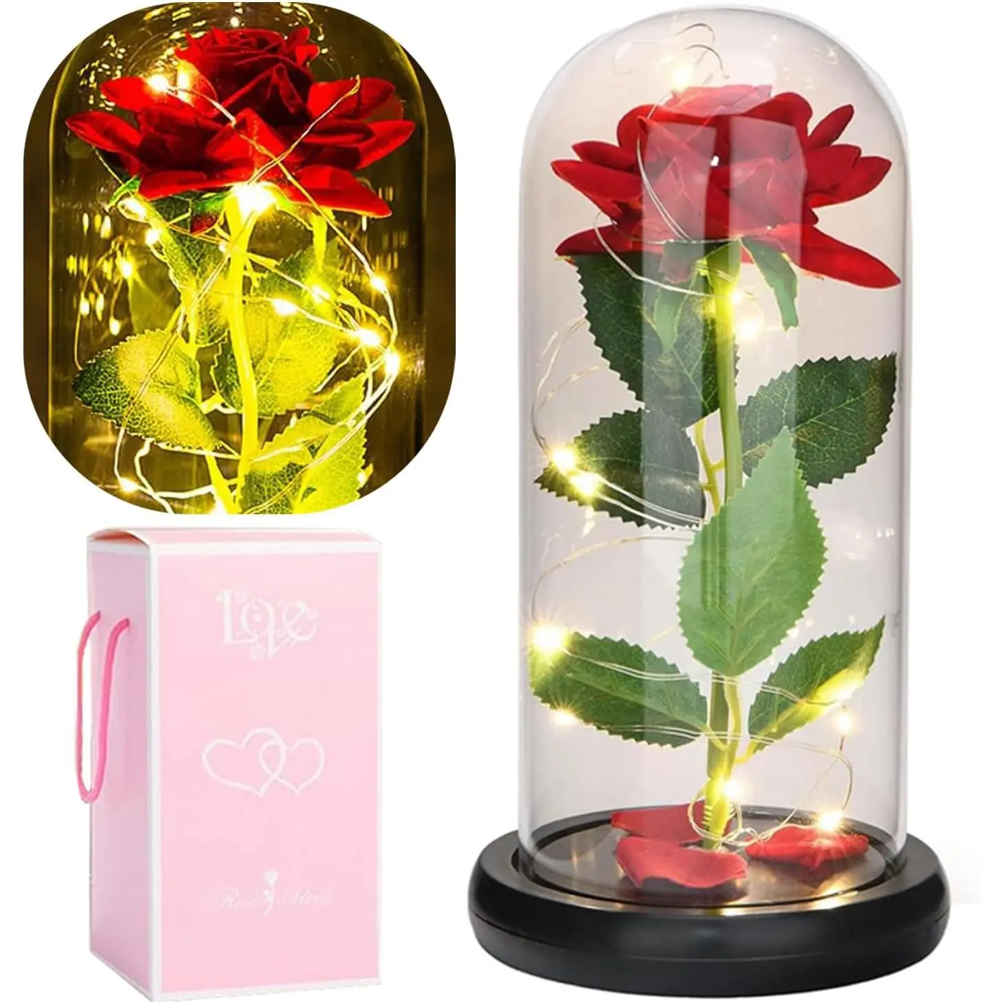 Forever Roses Glass  for Delivery  Preserved Roses with LED Light Birthday Red and