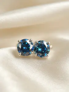 1+1 Ct Round Cut Royal Blue Moissanite Stud Earrings, S925 Sterling Silver, 4-Prong, Hypoallergenic, Ideal for Daily Wear, Women's Jewelry