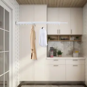 White Tri-Fold Retractable Wall Mounted Clothes Drying Rack: Space-Saving Laundry Solution