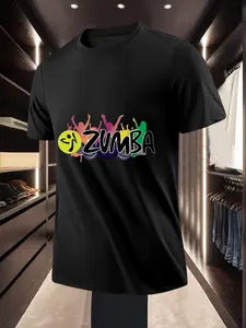 Fashionable Casual Sports T Shirt with Zumba Print for Daily Fitness Training and Workout Activities