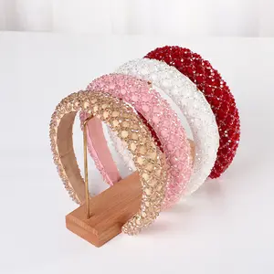 New Baroque Wide Edge Rhinestone Headband Fashion Office Style Crystal Water Drill Handmade Craftsmanship Hair Accessory 72g