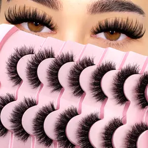 7 Pairs Fluffy Volume Dramatic Fake Mink Eyelashes, Soft Comfortable Artificial Water Mink Lashes, Thick Crossed Multi-Layer Curled, Fluffy False Eyelashes