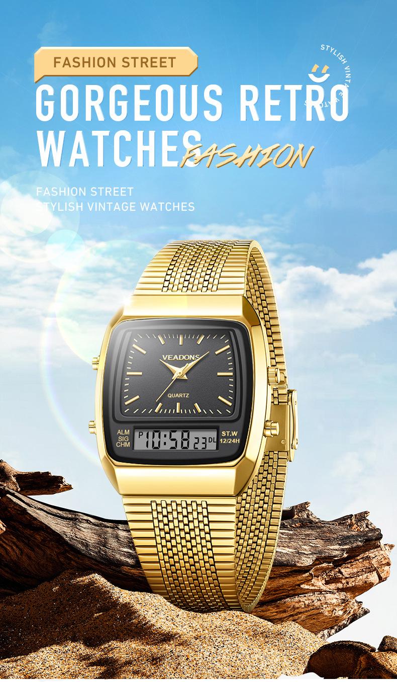 Fashion Multifunctional Roman Retro Dual Time Zone Watch, Waterproof & Scratch-Resistant Digital Casual Watch with Luminous Display, Perfect New Year Gift