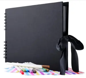 80 Pages Scrapbook Album with 10 Metallic Markers,Craft Paper Photo Album for Wedding and Anniversary, Family DIY Scrapbook Accessories with Scrapbooking Stickers Corners(Black)…