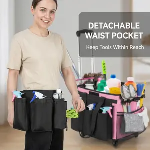 Large Rolling Cleaning Caddy Bag with Wheels, with Detachable Trolley, Cleaning Bags on Wheels for Housekeepers, Cleaning Cart Supplies Organizer for Home, Car, Picnic