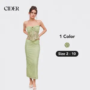 Cider [size 2-10] Lace O-ring Crop Tube Top with Stretchy Floral Maxi Skirt, 2 Piece Lounge Set, Maxi Dress Bodycon