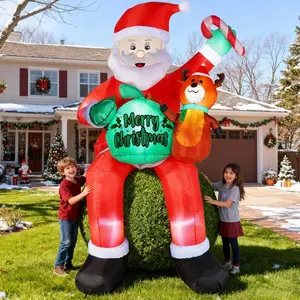 Christmas Inflatables Decorations Outdoor, 8FT Rooftop Santa Claus, Blow Up Sitting Santa with Gift Candy and Reindeer, Inflatable Yard Decor with Built-in LED Lights for Xmas Garden Lawn Party