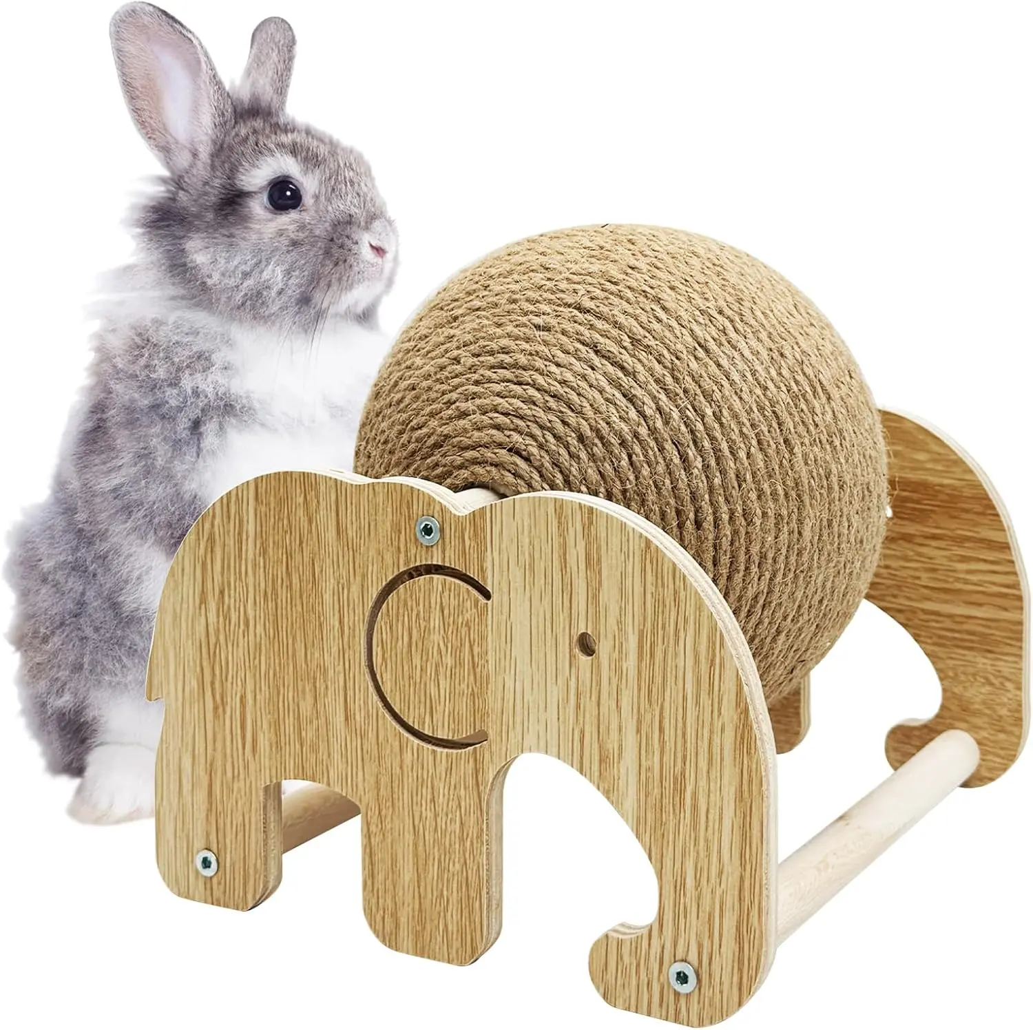 Rabbit Scratch Toy, Natural Sisal Rabbit Scratching Ball Cute Sisal Rope Bunny Claw Scratcher Rotating Ball Interactive Toys Nail Scratching Post for Indoor Pets Kittens Ferrets Elephant Shape