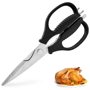 Heritage Heavy Duty Poultry Shears with Serrated Edge for Chicken Bone Meat Turkey Fish No Rust Spring Loaded Stainless Steel Kitchen Scissors Handles Ergonomic Comfort Grip Black