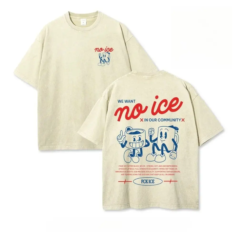 No People Illegal Anti ICE Oversize Unisex Washed T-Shirt  DTG Process Unisex Loose-Fitting T-shirt, Washed Casual Top (100% Cotton, 280g), Smooth Fabric, Minimalist Style, Street Style, Classic T-shirt, Makes a Great Gift.