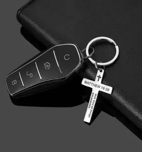 Silver Christian Cross Keychain with Engraved Bible Verse – Inspirational Religious Gift