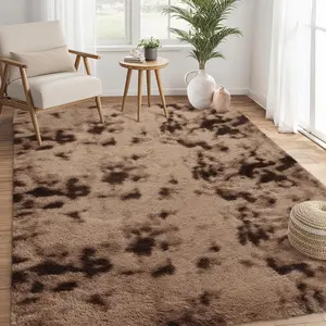 Rugs Living Room, Large Shag Rug Soft Plush Furry Bedside Rug, Machine Washable Carpet Shaggy Rugs for Bedroom Kids Girls Boys Home Decor Anti Slip (Tie-dye Taupe)