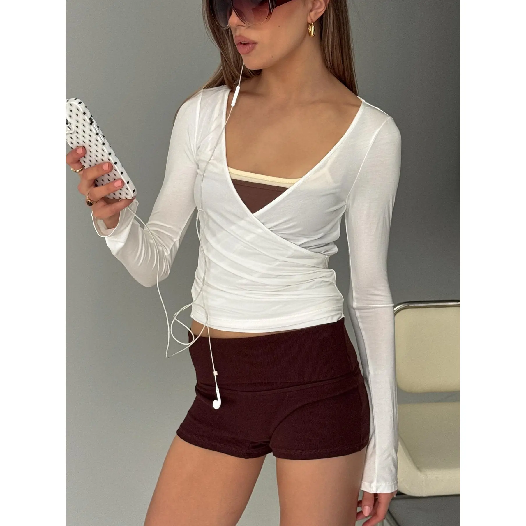 Sylka Long Sleeve Jersey Wrap Top White