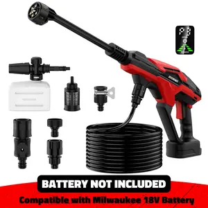 Cordless Pressure Washer for Milwaukee 18V Battery,800 PSI Portable Handheld Power Washer with Brushless Motor,All-Metal Triple Plunger Pump Body,6-in-1 Nozzle,3-Level Adjustable,Suitable for Car Yard Fence Wall Cleaning (Battery Not Included)