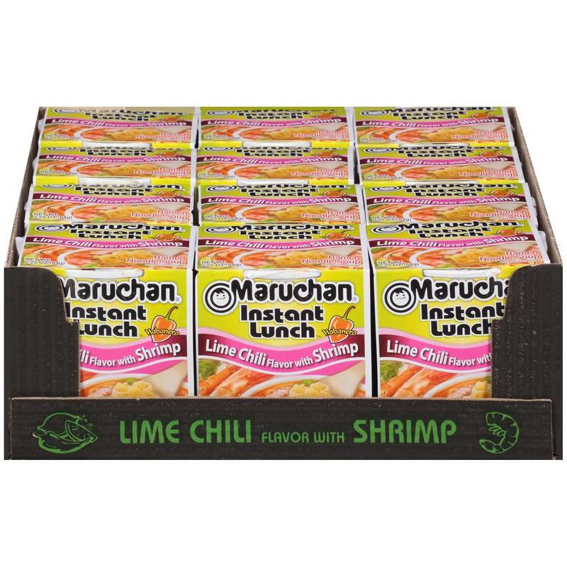 Maruchan Instant Lunch Ramen Noodles, Lime Chili with Shrimp – Japanese-Style Instant Noodle Soup, Quick & Easy Meal – 2.25 Oz Cup, Pack of 12