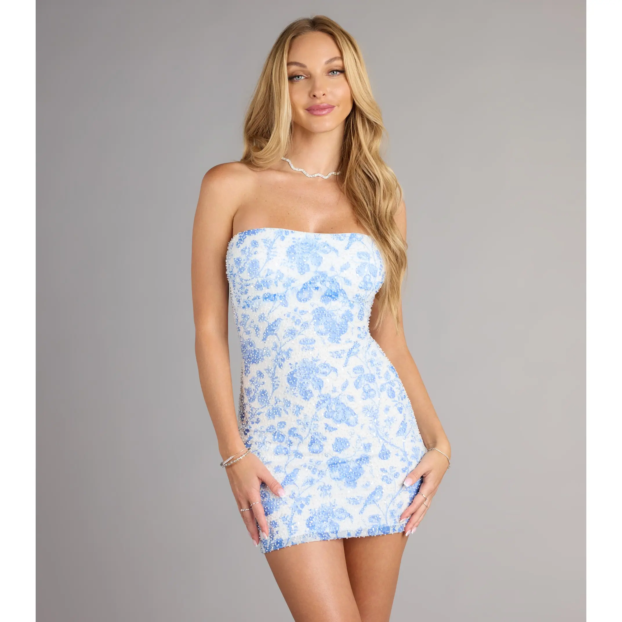 floral beaded mini dress Shop Arizona Beaded Mini Dress White main image 0