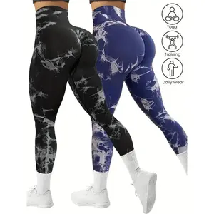 Women's 2pcs Tie-Dye Seamless Yoga Leggings High Stretch Comfort Fit Athletic Pants for Gym Home Workouts shiny neoprene tank top tummy control side pocket activewear wide waistband Lightweight Air Run Shorts Thick Waist Capris