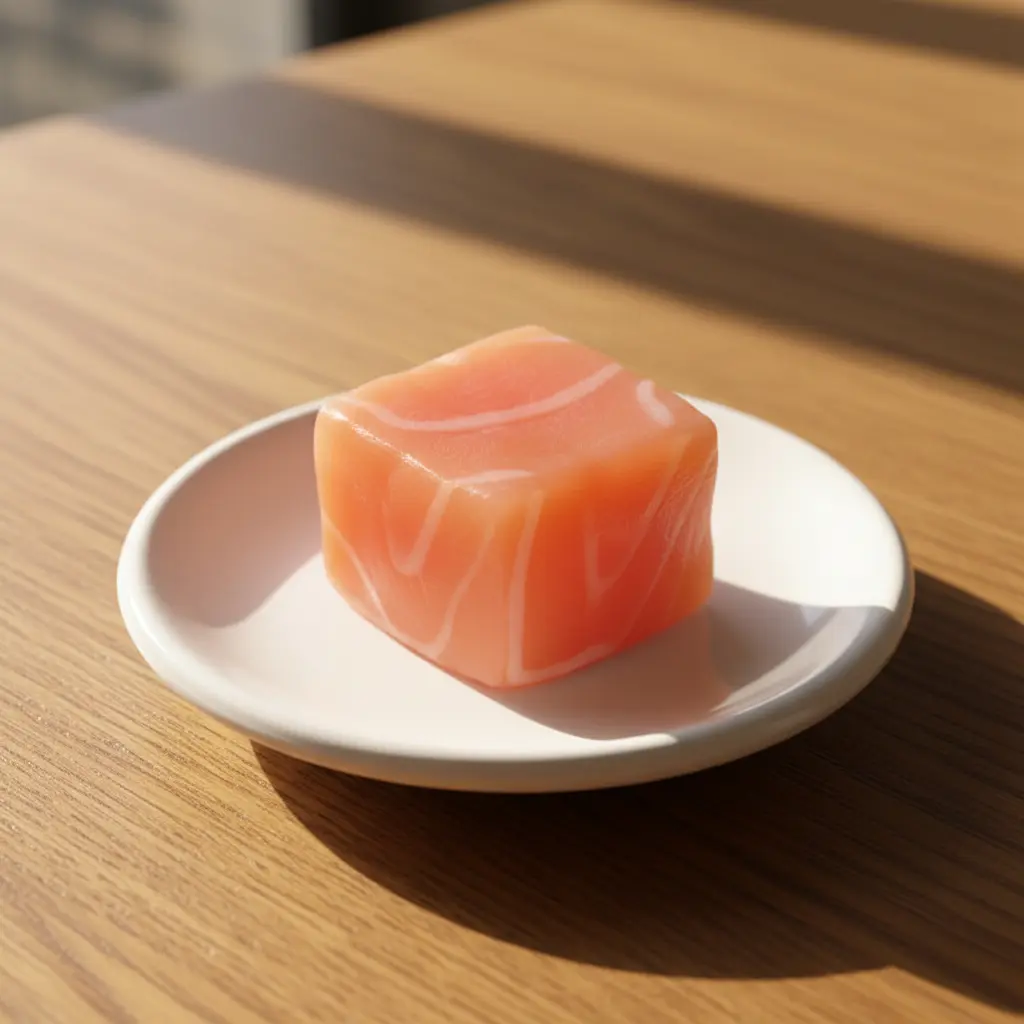 BAMSQUISHY Salmon Cube Taba Squishy Toy - Food Grade Silicone, Soft Slow Rebound Sensory Fidget Toy, Cute Fish Keychain, Anxiety Relief Gift