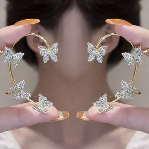 Butterfly Ear Cuffs Earrings Rhinestone Butterfly Ear Wrap No Piercing Ear Cuff Clip On Earrings for Women