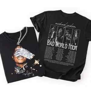 NO Rhinestones - Print Only Michael Jackson Graphic Tee, Michael Jackson Bad World Tour 1987 Youth Shirt, MJ King Of Pop 2-Sided Unisex T-Shirt, Perfect Gift For Men, Women, And Kids
