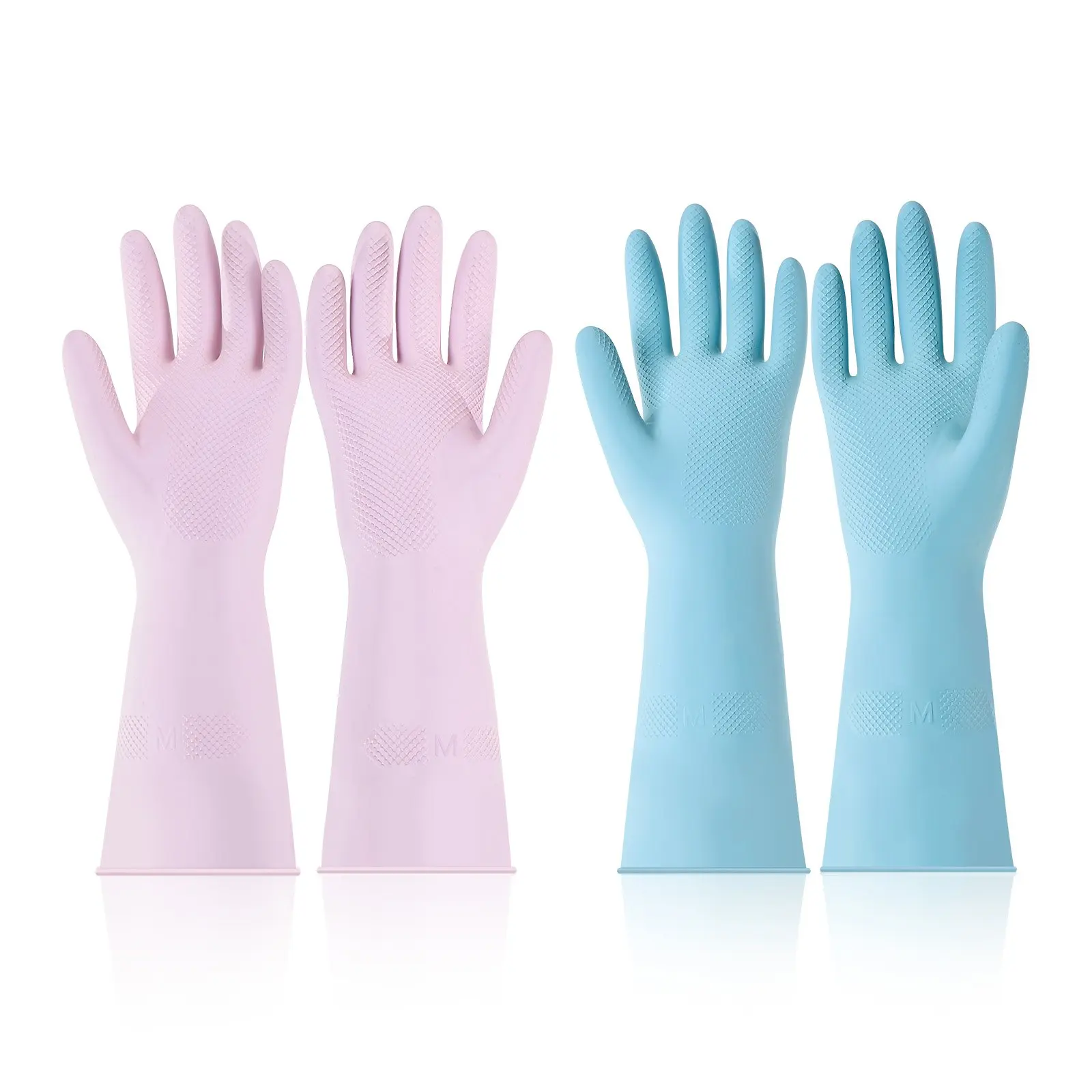 【Summerfinds】VEVOR Medium Colorful Reusable Natural Latex Hand Dishwashing Gloves with Rolled Cuff, 2 Pairs (Pink-Purple) - Durable, Waterproof, Leak-Proof, Flexible, Non-Slip, Comfortable, Breathable Interior, Multifunctional Household Cleaning Supplies