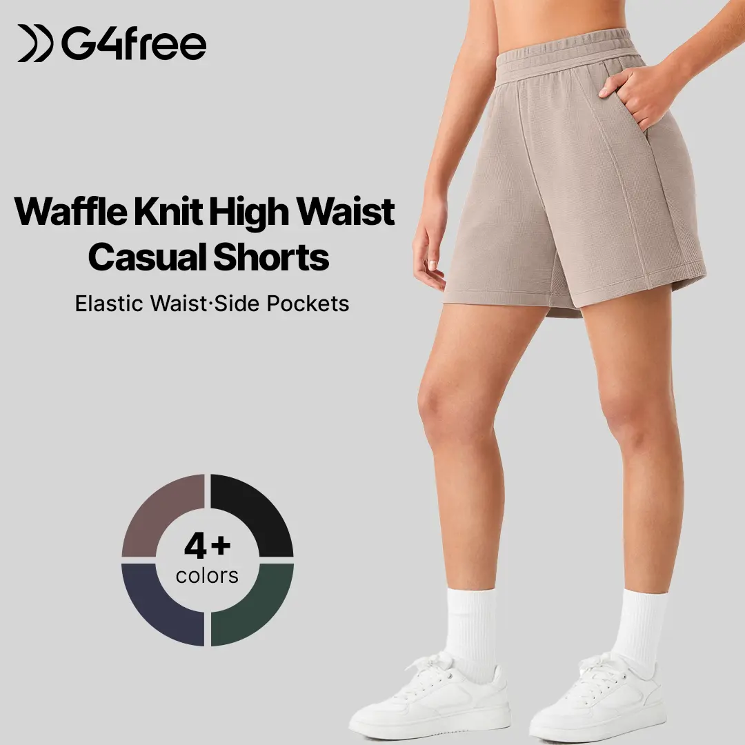 G4Free Waffle Knit Casual Shorts for Women 4'' - High Waisted Summer Soft Athletic Shorts with Pockets Womenswear