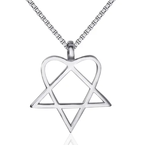 Men's Stainless Steel Heartagram Pendant Chain Necklace - Unisex Silver Star Heart Fashion Cool Accessories, Alternative Jewelry for Women, Men's Jewelry, Anniversary Gifts for Him, Adult Gift