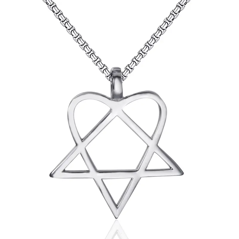 Men's Stainless Steel Heartagram Pendant Chain Necklace - Unisex Silver Star Heart Fashion Cool Accessories, Alternative Jewelry for Women, Men's Jewelry, Anniversary Gifts for Him, Adult Gift