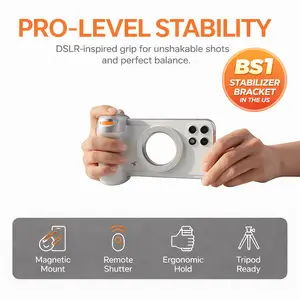 Magnetic Phone Camera Grip with Wireless Shutter, DSLR-Style Handle with 1/4" Mount for iPhone & Android, Vlogging & Stable Video