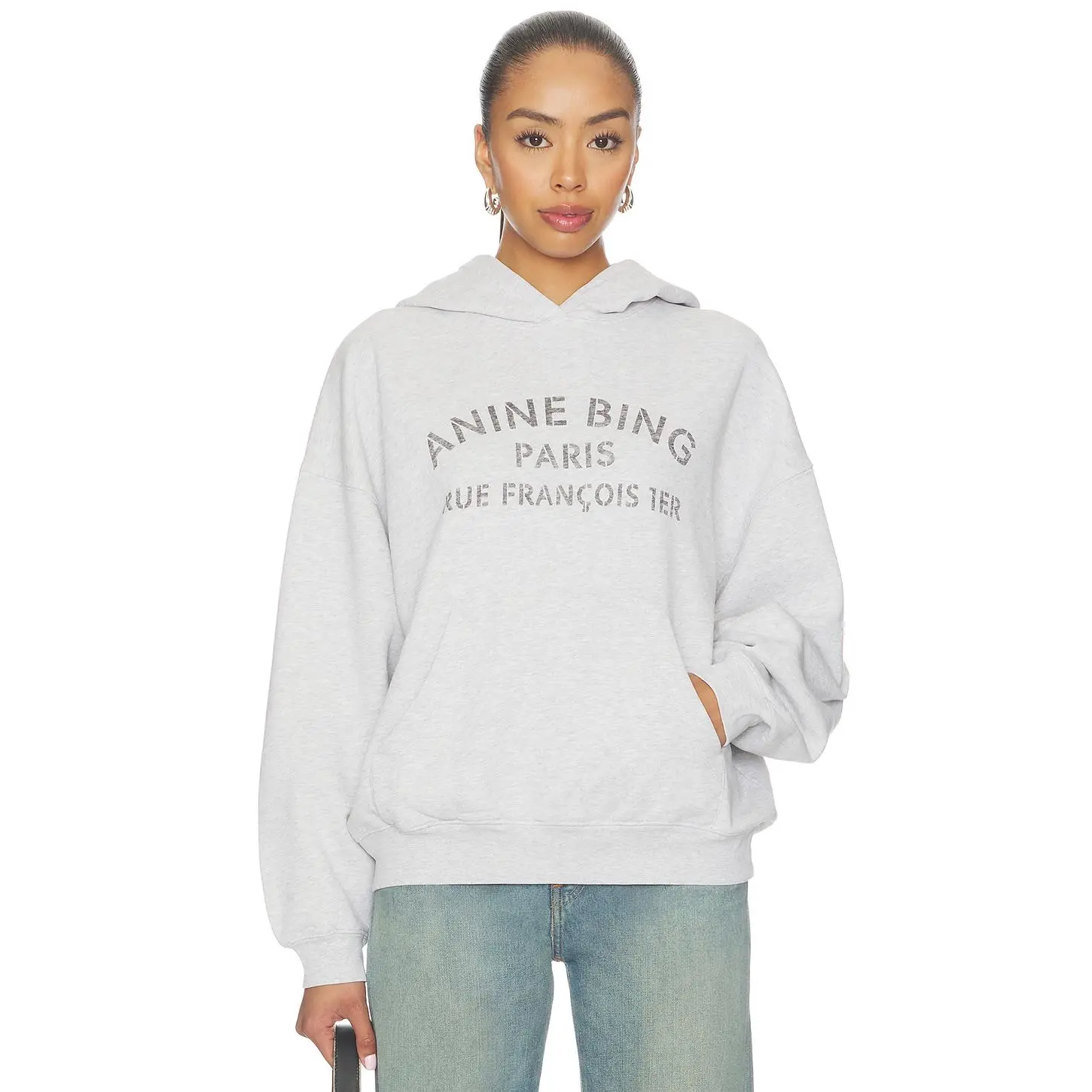 ANINE BING Harvey Sweatshirt Paris Stencil in Heather Grey