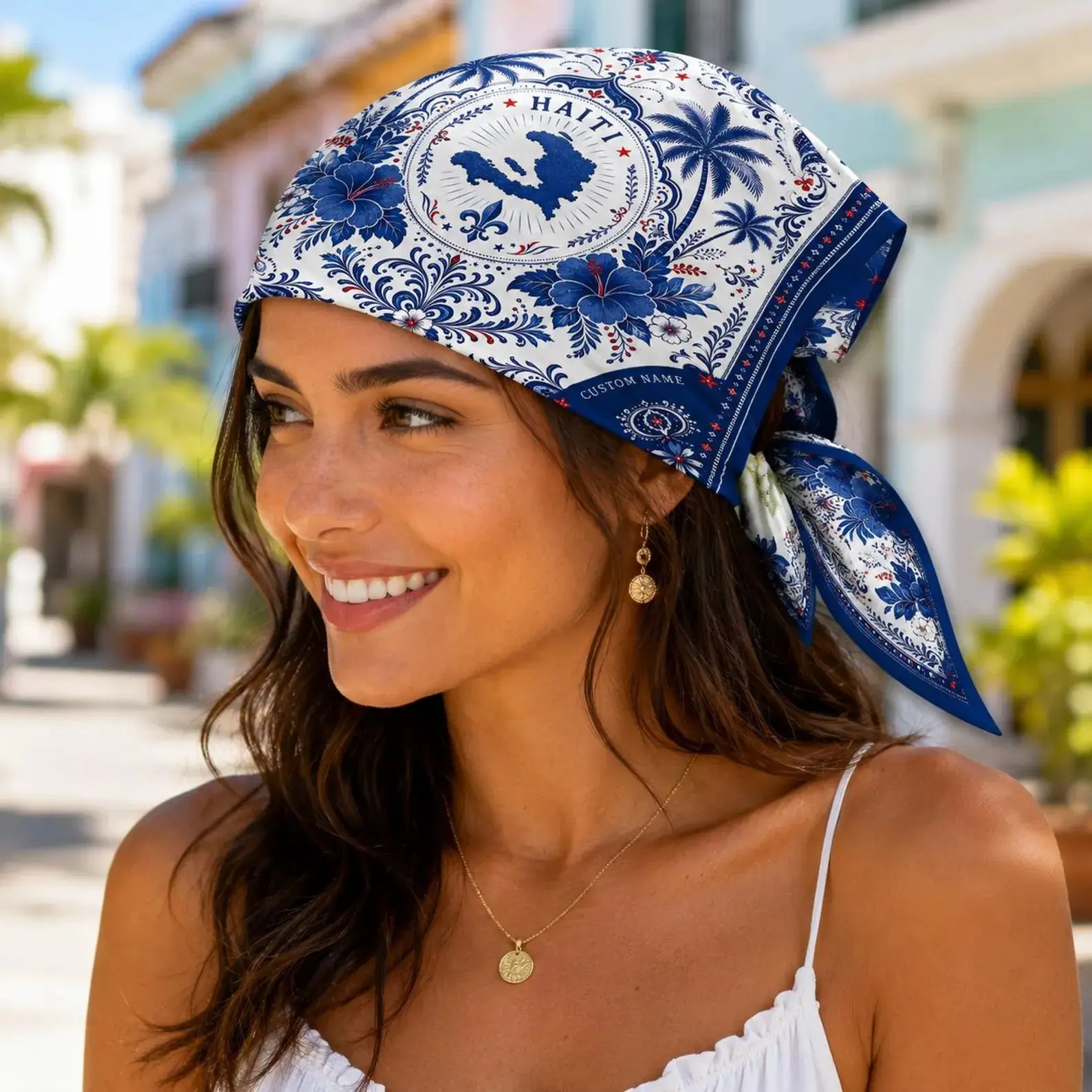 Haiti Satin Bandana Scarf, Custom Haiti Soccer Fan Bandana, Haiti Head Scarf, Festival Hair Wrap, Patriotic Haiti Gift