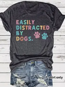 Dog Mom T-Shirt, Pet Lover Gift, Vintage Style Women's Summer Casual Sporty Round Neck Short Sleeve Top, Comfortable Breathable Fit S-Xxl