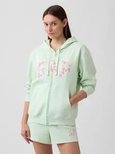 Women Relaxed Gap Logo Zip Hoodie - Pod Green