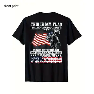 Men's Patriotic American Flag & Soldier Graphic T-Shirt - Black Shirt with Bold "This Is My Flag", Stand for Freedom" Slogans - Heavyweight 100% Cotton Crew Neck Tee for Veterans, Military, Independence Day -  double print  Activist Clothing Crewneck