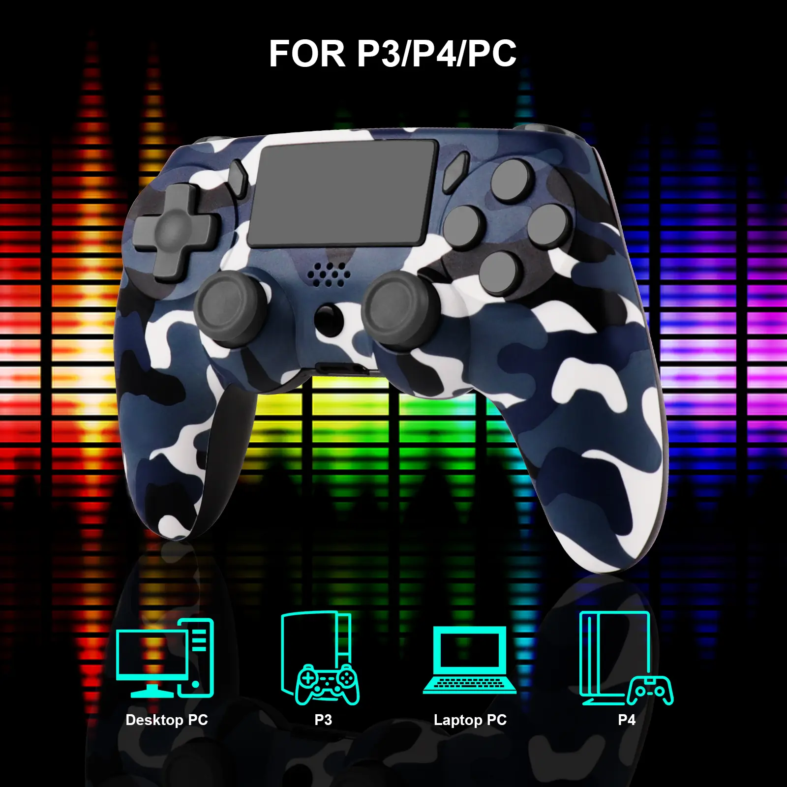 YLW 6-axis Motion Sensor Dualshock 4 Dual Sensitive Joystick with Charging Cable BT Wireless Game Controller for PC PS4 Pro Console Smartphone P3/P4/PC