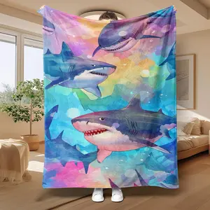 Cartoon Shark Pattern Blanket, Soft Comfortable Throw Blanket, Soft Lightweight Blanket, Cool Bedroom Bedding Blankets, Warm Napping Blanket for Home Office Travel
