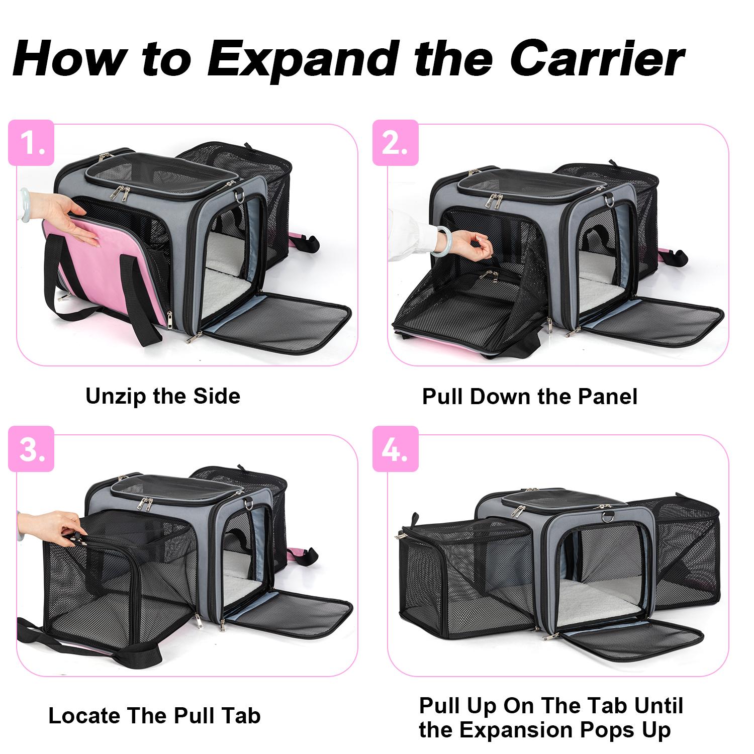 Pet Carrier Airline Approved, Expandable Large Dog Cat Carrier with Wheels, Upgraded Wheels Airline-Approved Cat & Dog Travel Carrier, Rolling Pet Carrier with Removable Pole Platform, Carnation Pink
