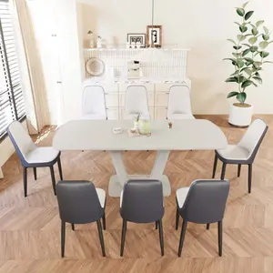 62.99-78.74" expandable dining table set for 2-8 people, equipped with 8 PU fabric thick padded dining chairs and an spacious dining table, kitchen table and chairs, with U-shaped table legs
