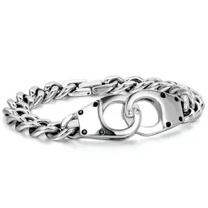 OIDEA Handcuff Style Stainless Steel Link Bracelet for Men 22cm Long 1.1cm Wide Punk Novelty Wristband